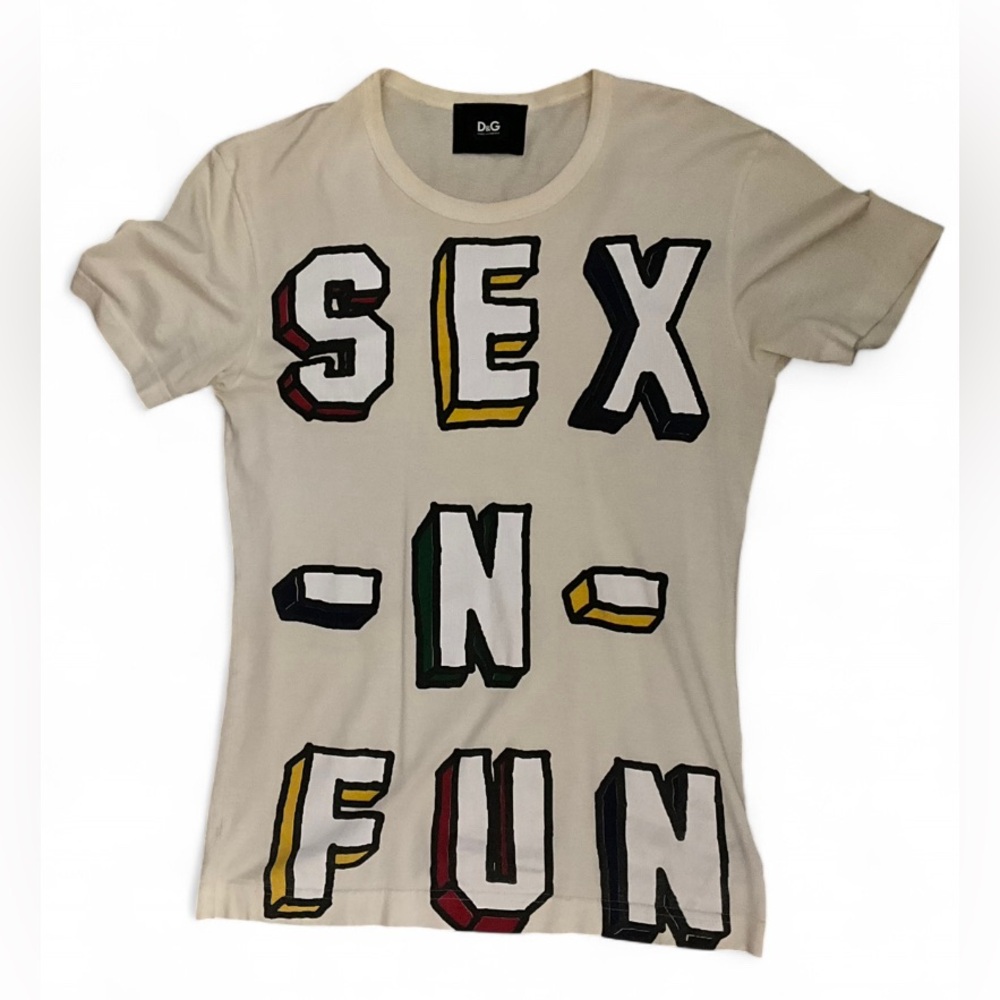 D&G Sex-N-Fun White Graphic Tee Size M | Men's Short Sleeve Designer Top